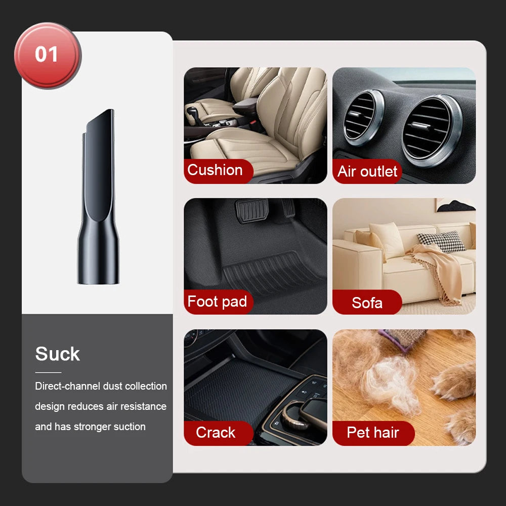 5000Pa Suction Car Vacuum Cleaner High Power 1500mAh Cordless Auto Vacuum Multifunctional Handheld Wireless Dust Blower Car