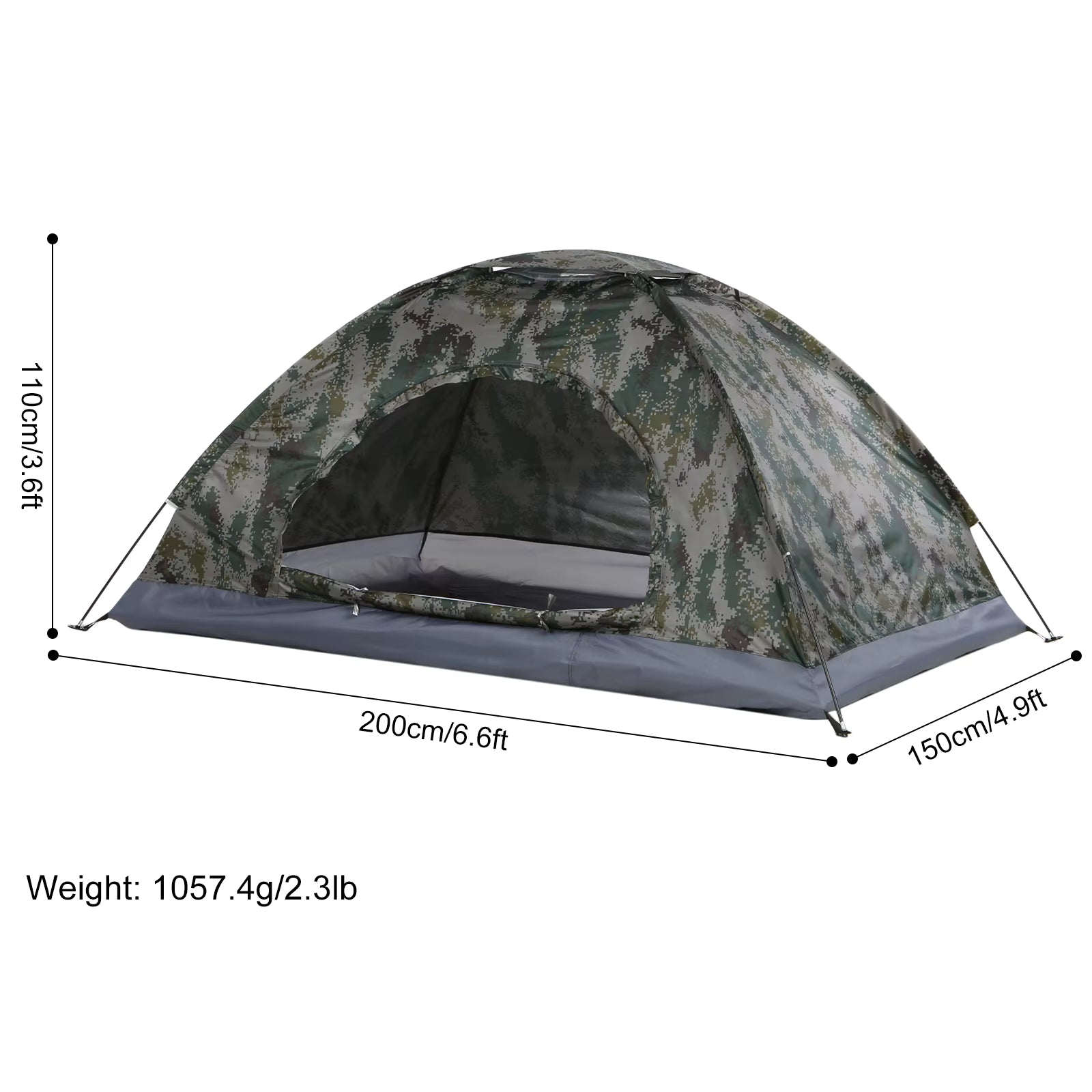 Cort camping ultraușor pentru 1 persoană, impermeabil, camuflaj, protecție UV – ideal drumeții și pescuit
