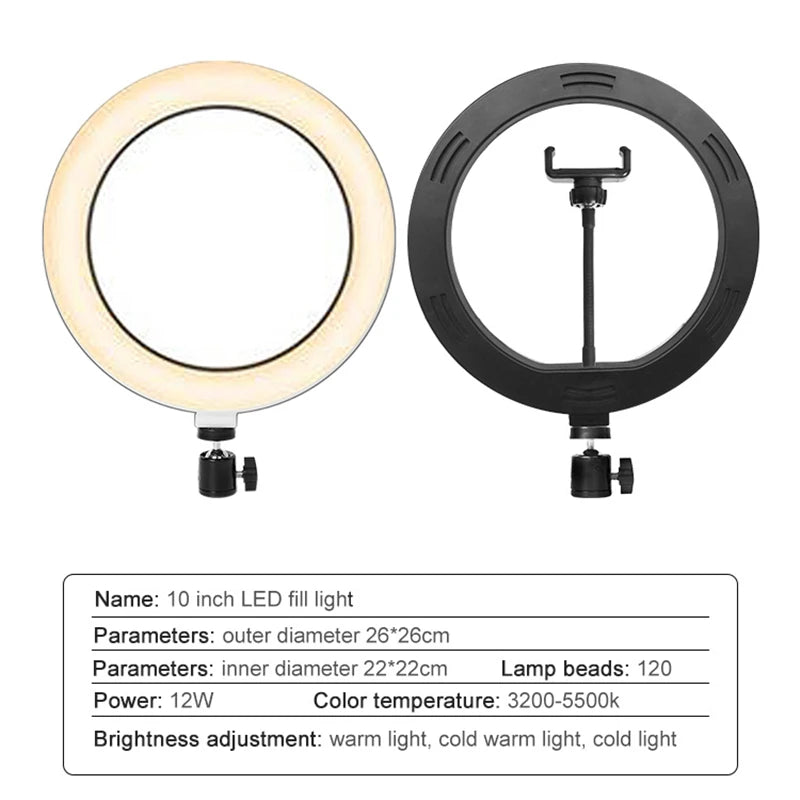Lumină inelară LED 26 cm cu trepied și suport telefon – Ring Light pentru selfie, TikTok, YouTube, live streaming