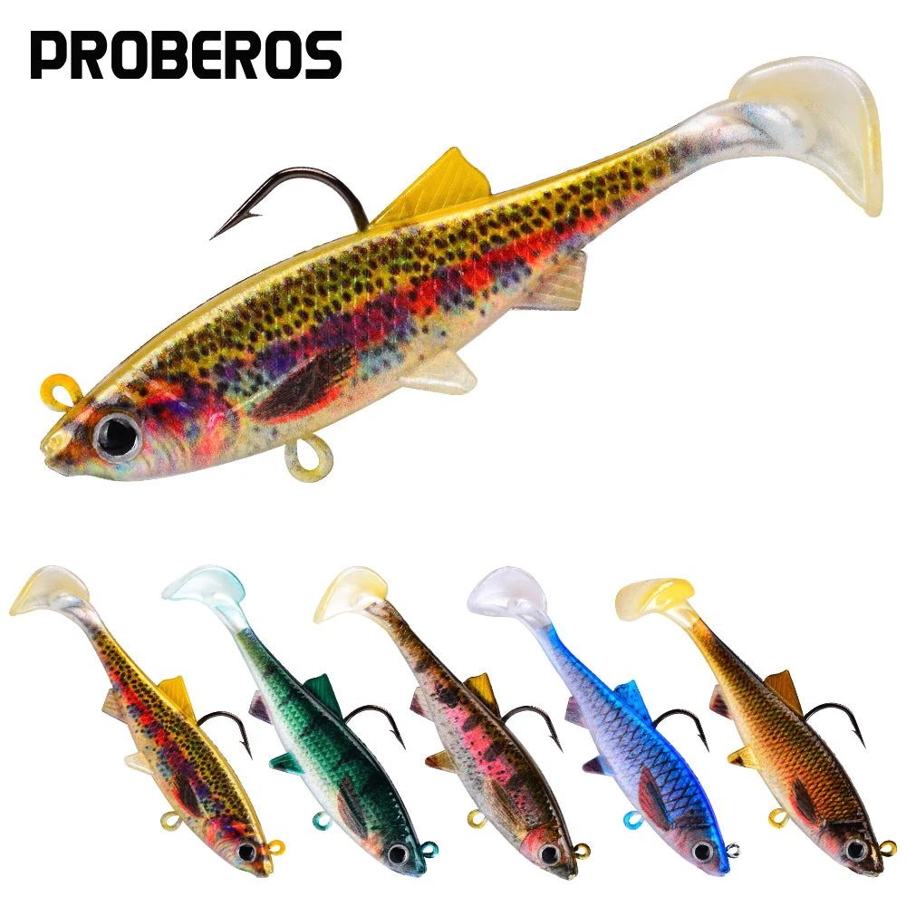 PROBEROS 1/5pcs Paddle T Tail Fake Fish Lure Artificial Bait Shad Soft Swimbait Fishing Lures for Pike Zander Bass Pesca