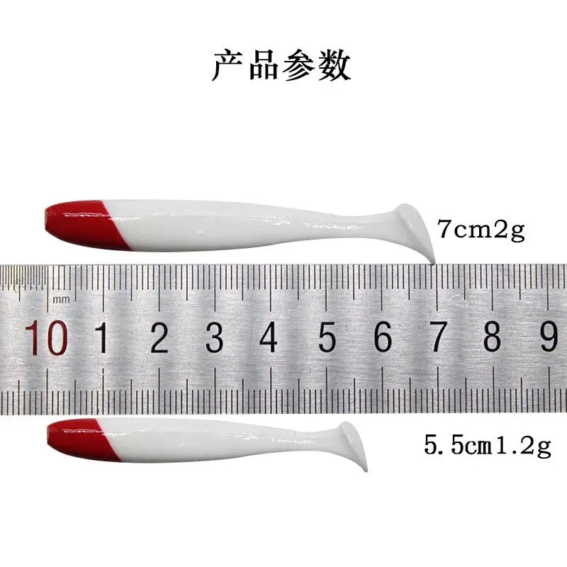 7cm 9cm 12cm 10 Pcs / Bag T-tail Soft Bait Red Head White Bionic Bait Fishing Supplies