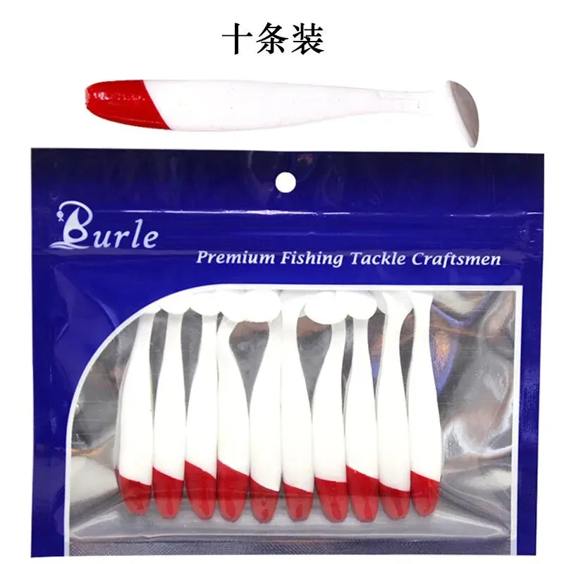 7cm 9cm 12cm 10 Pcs / Bag T-tail Soft Bait Red Head White Bionic Bait Fishing Supplies