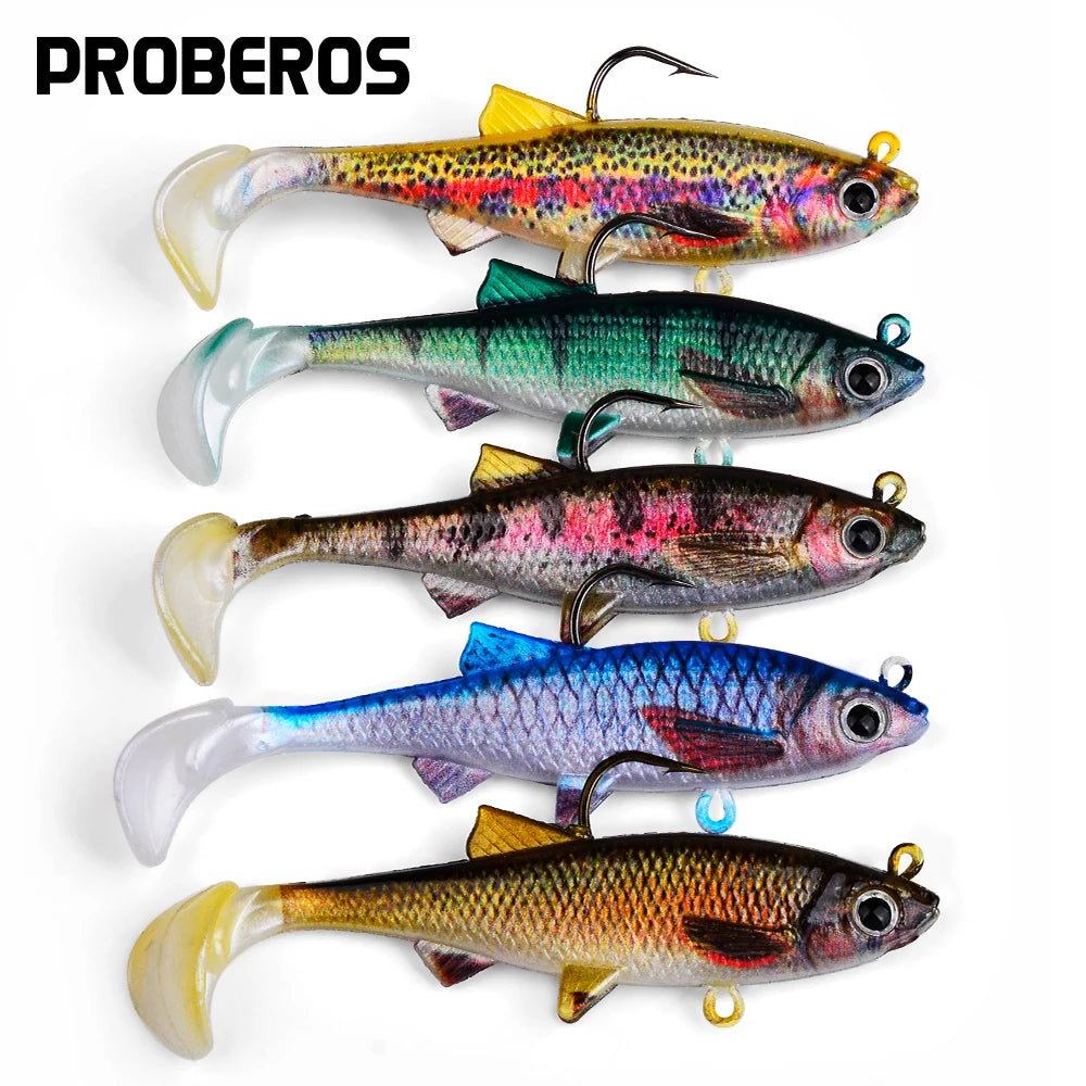PROBEROS 1/5pcs Paddle T Tail Fake Fish Lure Artificial Bait Shad Soft Swimbait Fishing Lures for Pike Zander Bass Pesca