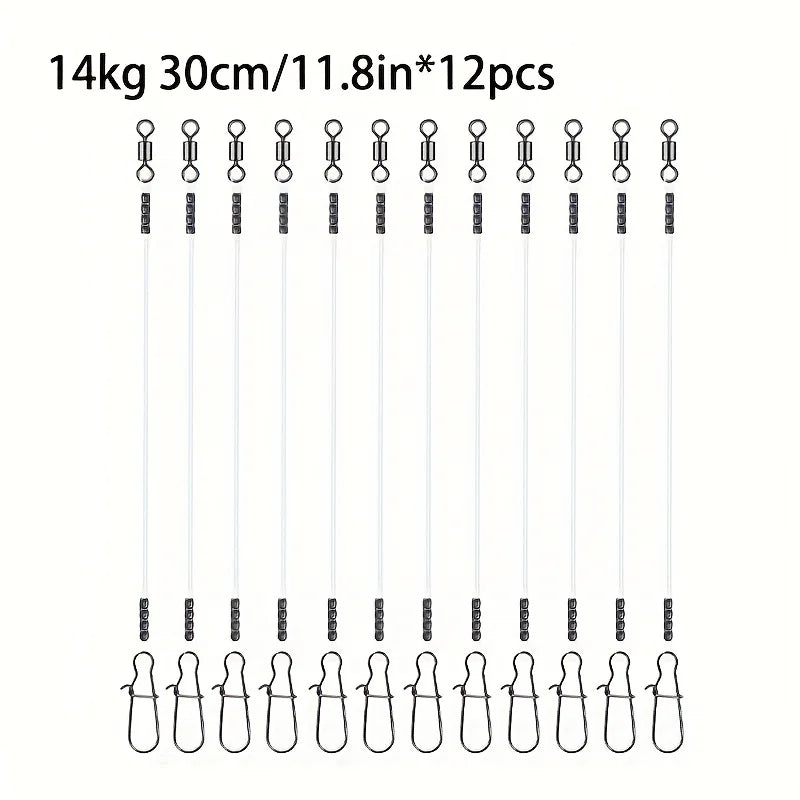 12PCS Fluorocarbon Fishing Leaders,Equipped with High-Speed 360° Rotating Swivels Saltwater & Freshwater Fishing for Pike Bass