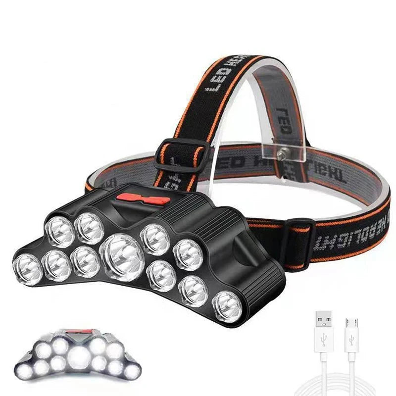 Powerful 5/11 LED Headlamp Built-in 18650 Battery USB Rechargeable Head Flashlight Outdoor Camping Fishing Headlight Lantern