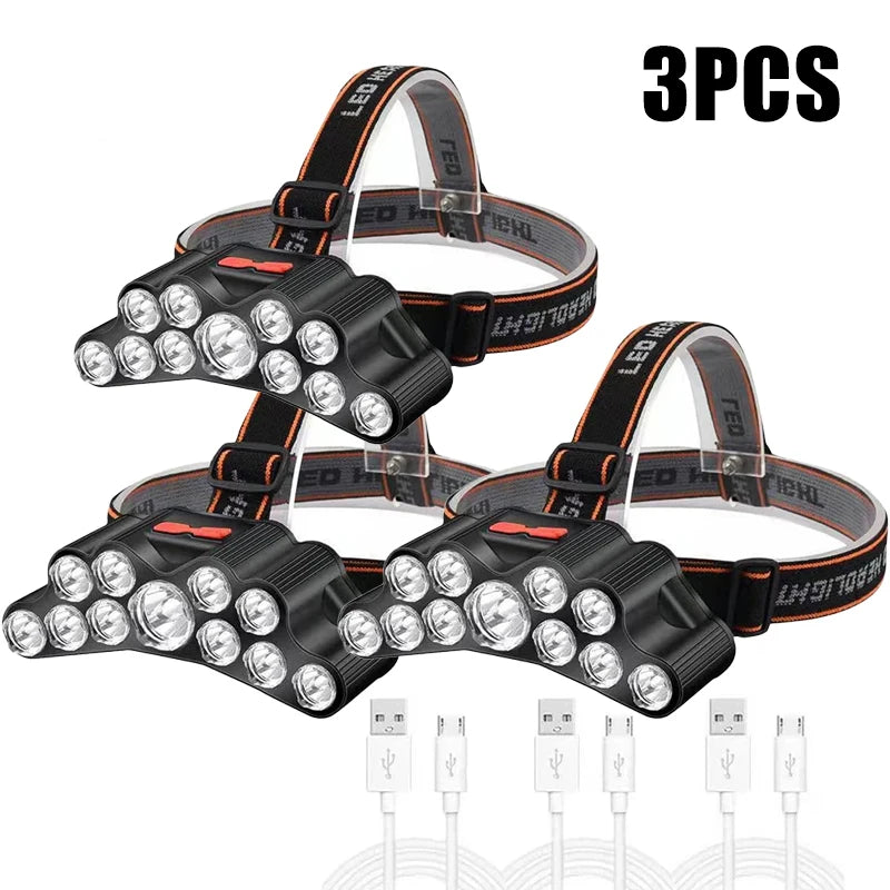 Powerful 5/11 LED Headlamp Built-in 18650 Battery USB Rechargeable Head Flashlight Outdoor Camping Fishing Headlight Lantern