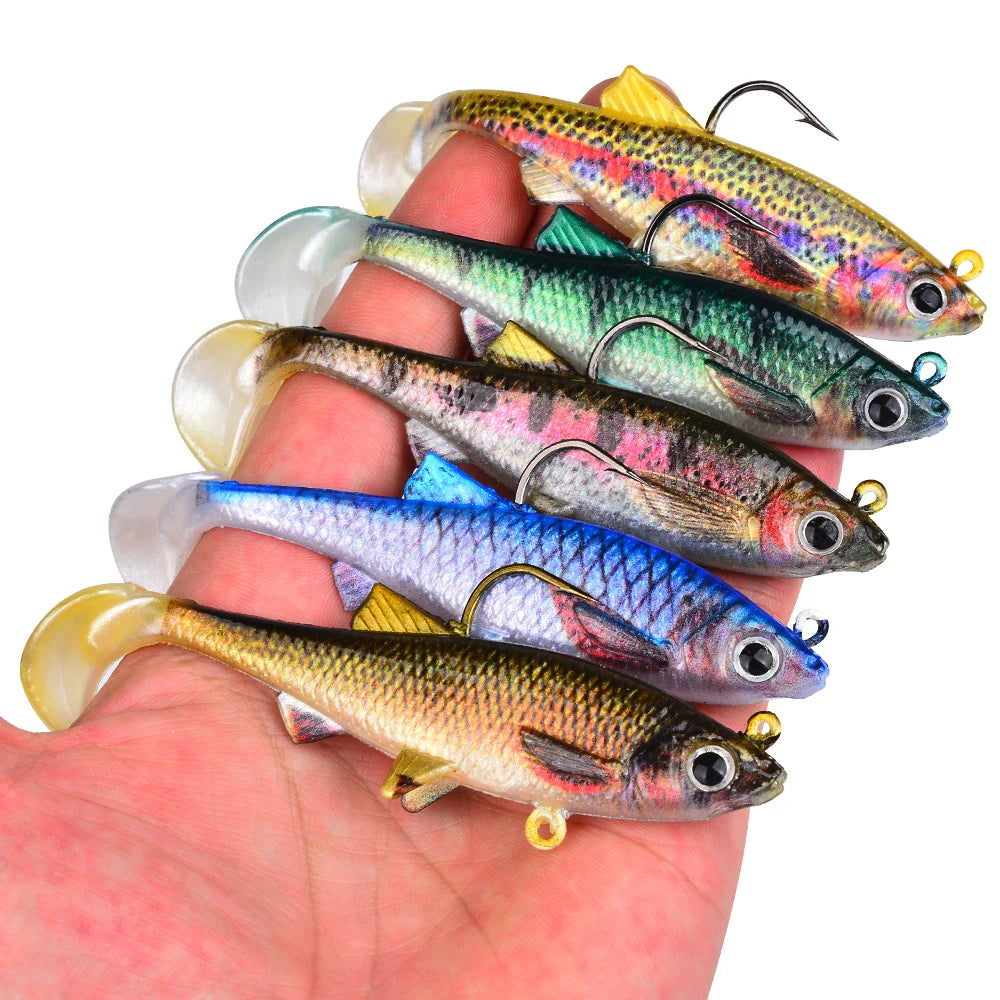 PROBEROS 1/5pcs Paddle T Tail Fake Fish Lure Artificial Bait Shad Soft Swimbait Fishing Lures for Pike Zander Bass Pesca