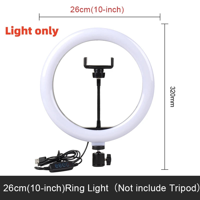 Lumină inelară LED 26 cm cu trepied și suport telefon – Ring Light pentru selfie, TikTok, YouTube, live streaming
