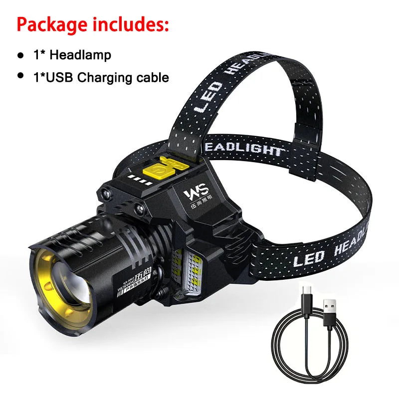 Powerful LED Headlamp Motion Sensor Headlight 18650 Rechargeable COB Head Flashlights High Power Head Lamp Fishing Headlight