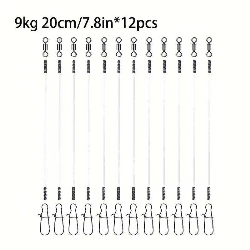 12PCS Fluorocarbon Fishing Leaders,Equipped with High-Speed 360° Rotating Swivels Saltwater & Freshwater Fishing for Pike Bass