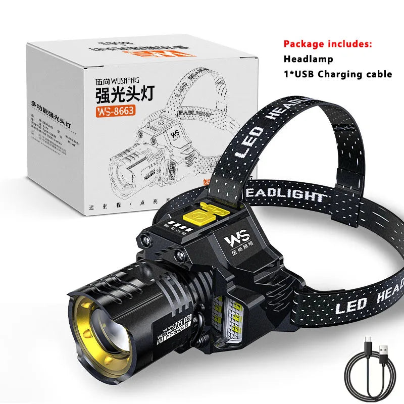 Powerful LED Headlamp Motion Sensor Headlight 18650 Rechargeable COB Head Flashlights High Power Head Lamp Fishing Headlight