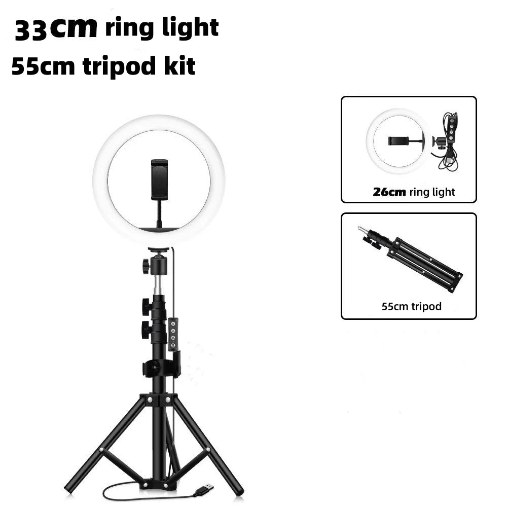 Lumină inelară LED 26 cm cu trepied și suport telefon – Ring Light pentru selfie, TikTok, YouTube, live streaming