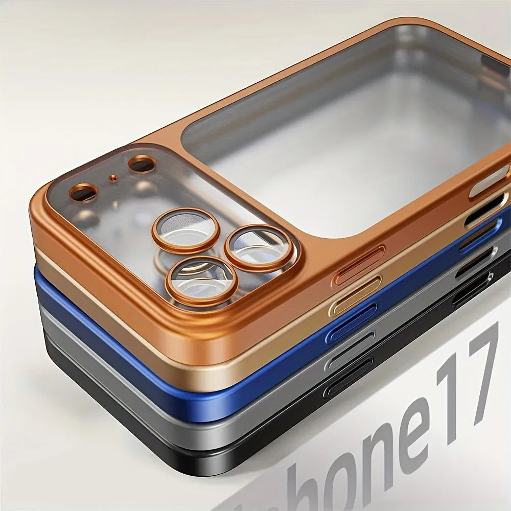 Luxury Plating Color PC Transparent Phone Case For iPhone 17 16 15 14 13 Pro Max Air Lens Protection Matte BackPlate Hard Cover
