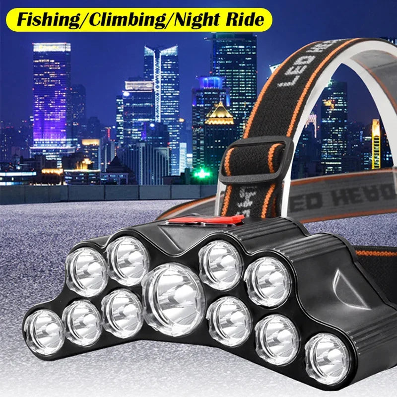 Powerful 5/11 LED Headlamp Built-in 18650 Battery USB Rechargeable Head Flashlight Outdoor Camping Fishing Headlight Lantern