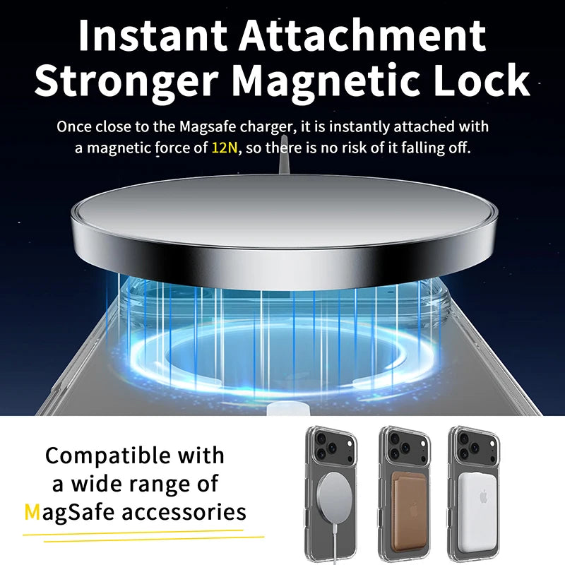 Magnetic For Magsafe Case For iPhone 17 Pro Max Hybrid Hard Cover for iPhone17ProMax iPhone17Pro Clear Shockproof Soft Shell PC