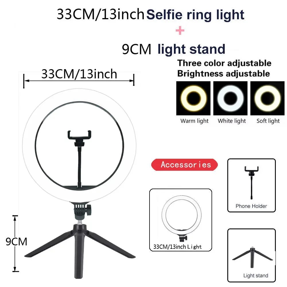 Lumină inelară LED 26 cm cu trepied și suport telefon – Ring Light pentru selfie, TikTok, YouTube, live streaming