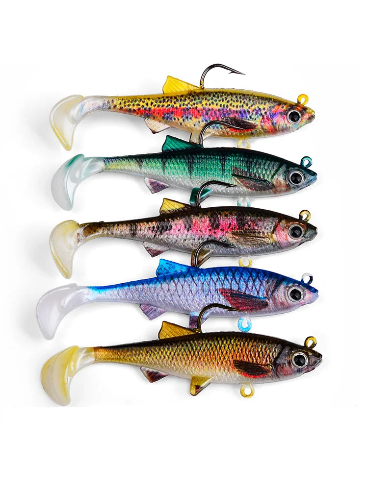 PROBEROS 1/5pcs Paddle T Tail Fake Fish Lure Artificial Bait Shad Soft Swimbait Fishing Lures for Pike Zander Bass Pesca