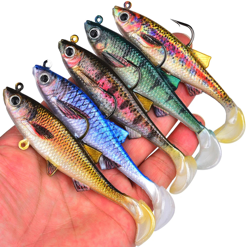 PROBEROS 1/5pcs Paddle T Tail Fake Fish Lure Artificial Bait Shad Soft Swimbait Fishing Lures for Pike Zander Bass Pesca