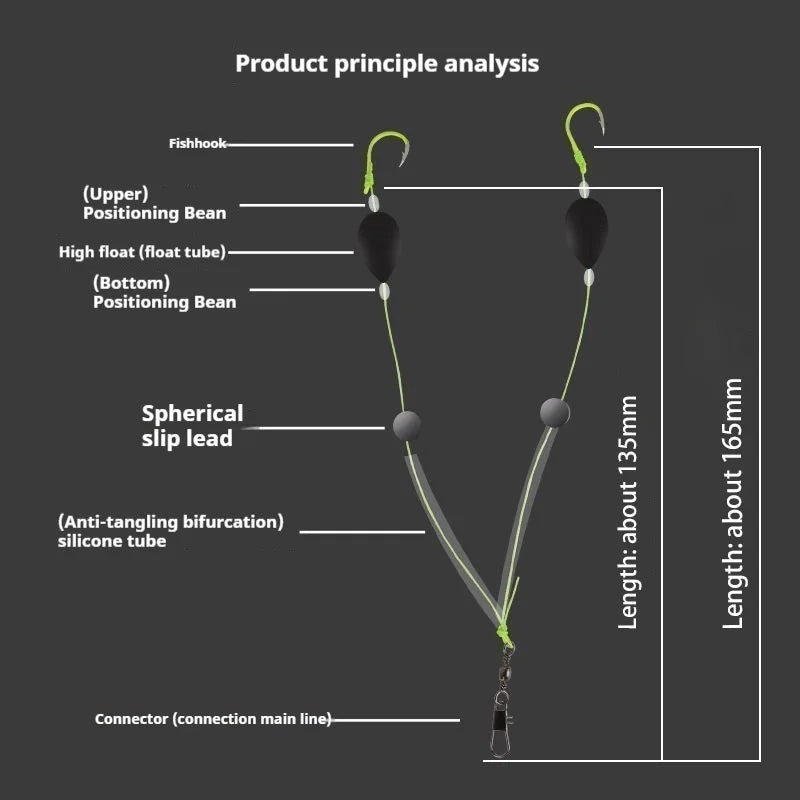 1 buc set plutitoare de pescuit cu cârlig dublu cu fund inversat - sensibilitate ridicată, potrivit pentru pescuitul în mare și apă dulce