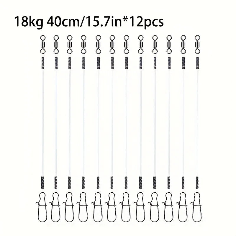 12PCS Fluorocarbon Fishing Leaders,Equipped with High-Speed 360° Rotating Swivels Saltwater & Freshwater Fishing for Pike Bass
