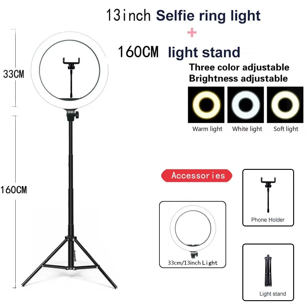 Lumină inelară LED 26 cm cu trepied și suport telefon – Ring Light pentru selfie, TikTok, YouTube, live streaming