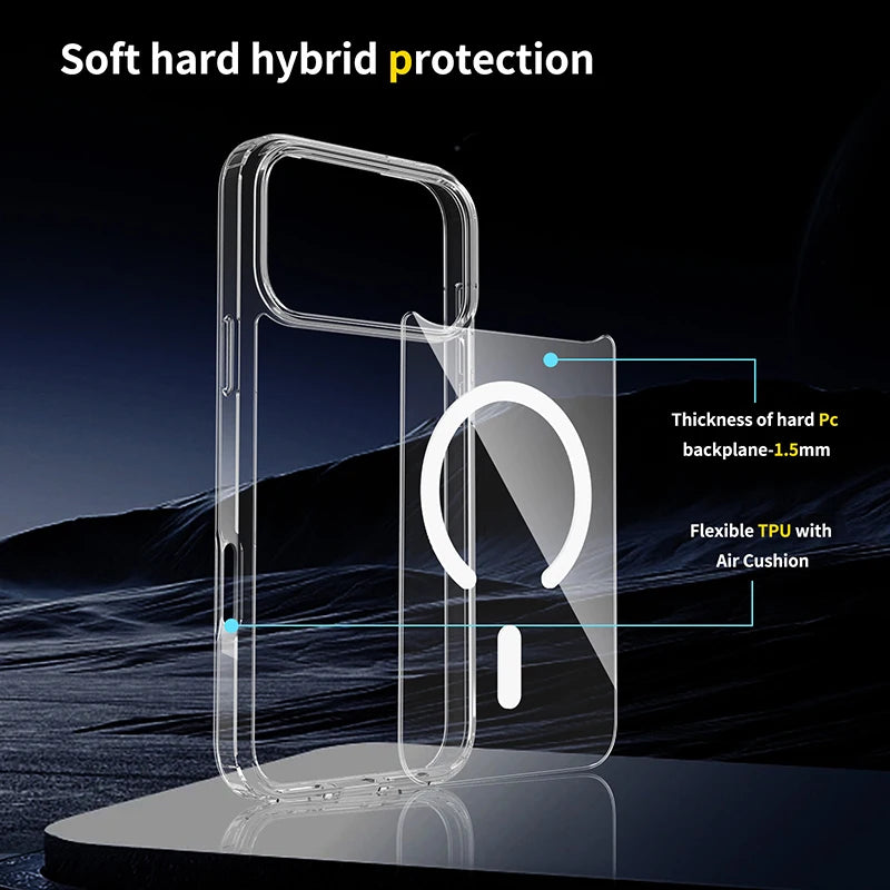 Magnetic For Magsafe Case For iPhone 17 Pro Max Hybrid Hard Cover for iPhone17ProMax iPhone17Pro Clear Shockproof Soft Shell PC