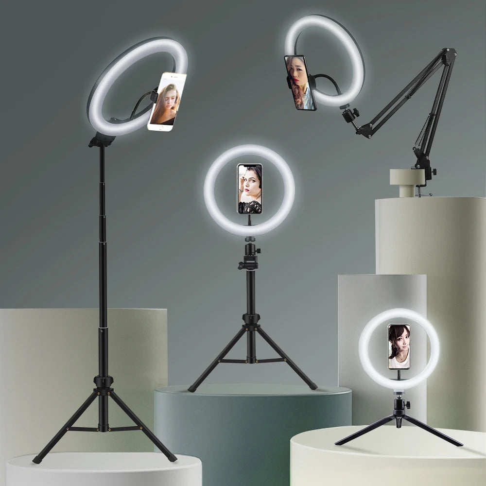 Lumină inelară LED 26 cm cu trepied și suport telefon – Ring Light pentru selfie, TikTok, YouTube, live streaming