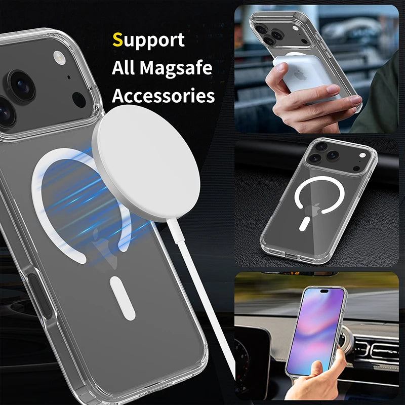 Magnetic For Magsafe Case For iPhone 17 Pro Max Hybrid Hard Cover for iPhone17ProMax iPhone17Pro Clear Shockproof Soft Shell PC