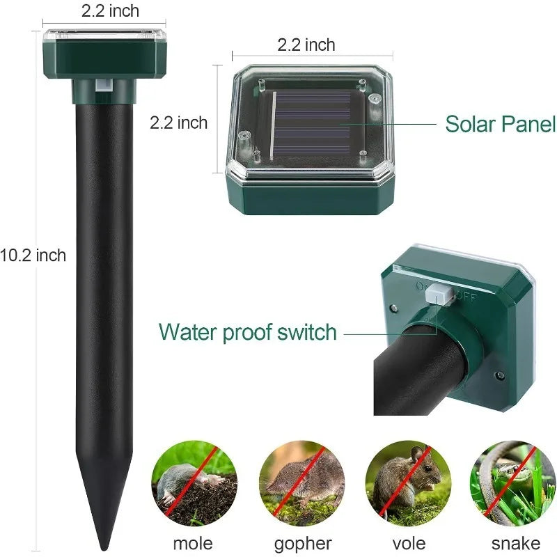 Mole Snake Rodent Chaser Ultrasonic Solar Powered Pest Repeller For Lawn Garden Outdoor Yard Protection Device