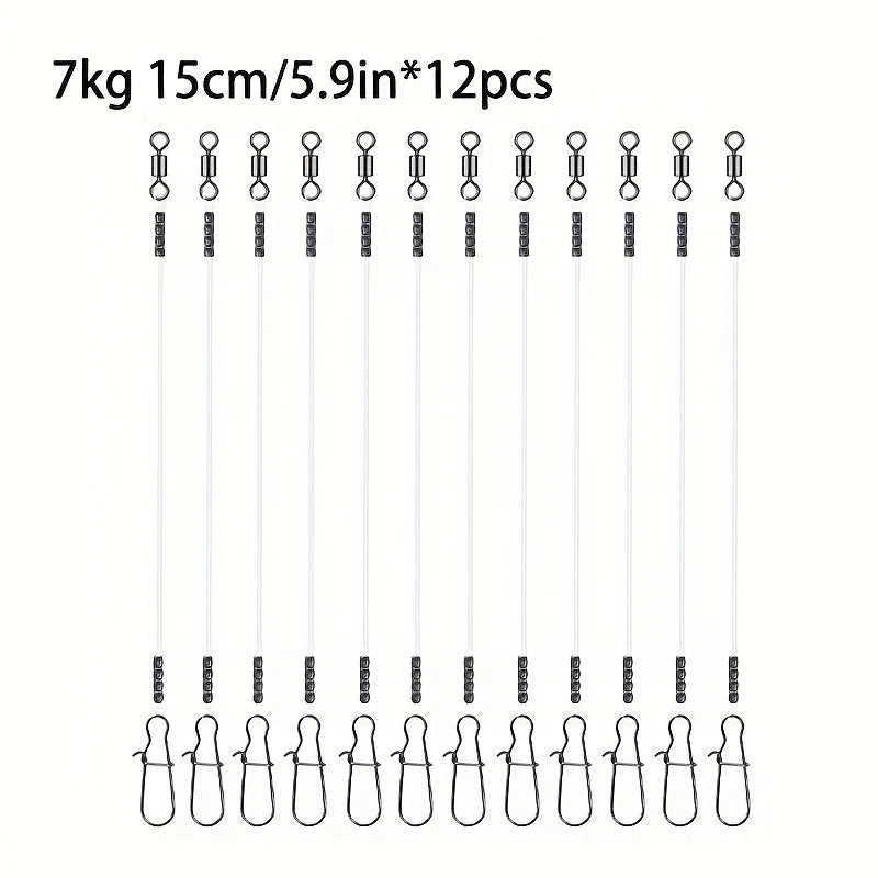 12PCS Fluorocarbon Fishing Leaders,Equipped with High-Speed 360° Rotating Swivels Saltwater & Freshwater Fishing for Pike Bass