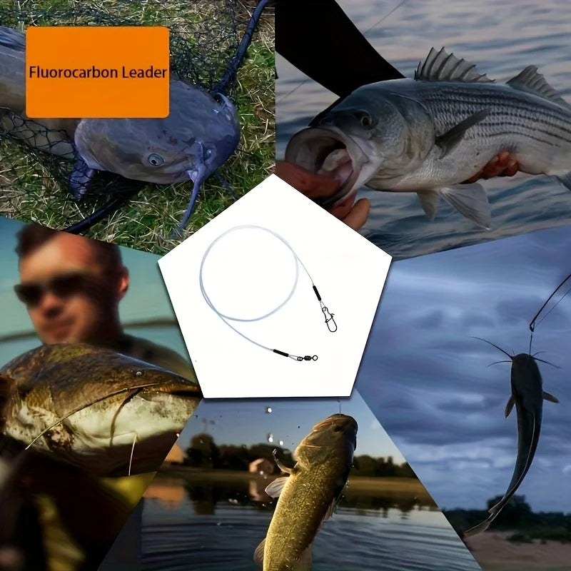 12PCS Fluorocarbon Fishing Leaders,Equipped with High-Speed 360° Rotating Swivels Saltwater & Freshwater Fishing for Pike Bass
