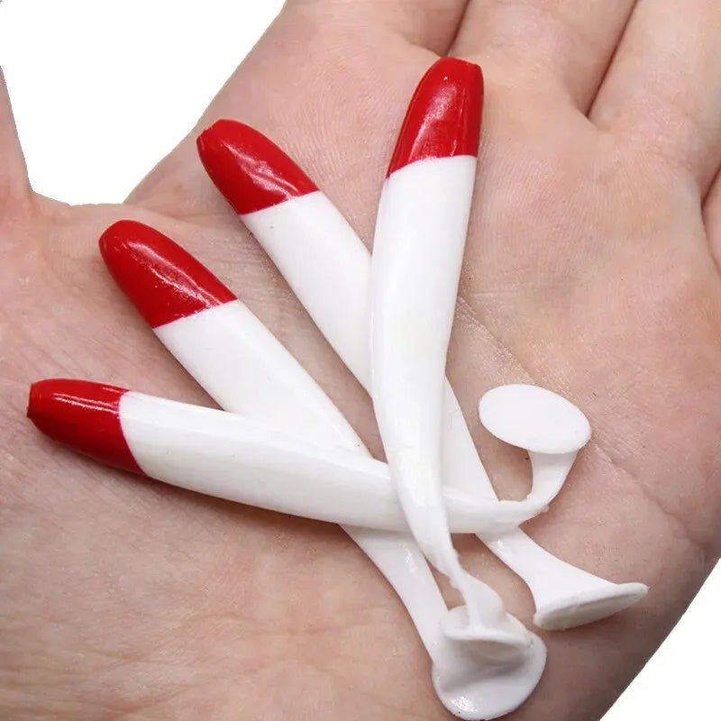 7cm 9cm 12cm 10 Pcs / Bag T-tail Soft Bait Red Head White Bionic Bait Fishing Supplies