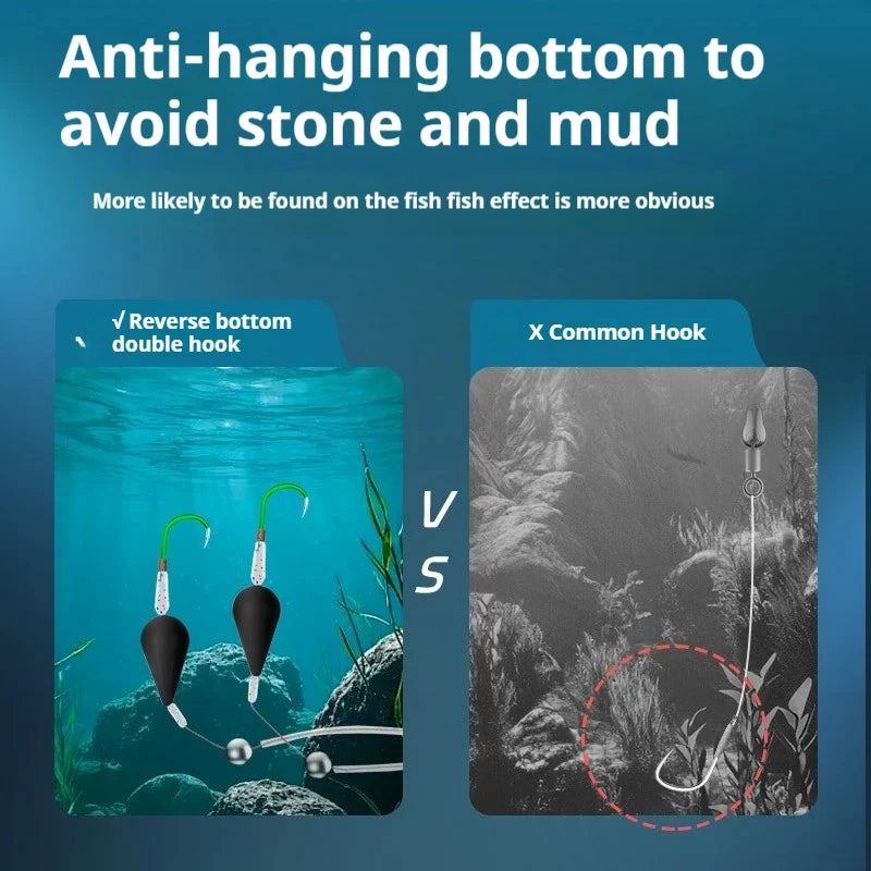1 buc set plutitoare de pescuit cu cârlig dublu cu fund inversat - sensibilitate ridicată, potrivit pentru pescuitul în mare și apă dulce